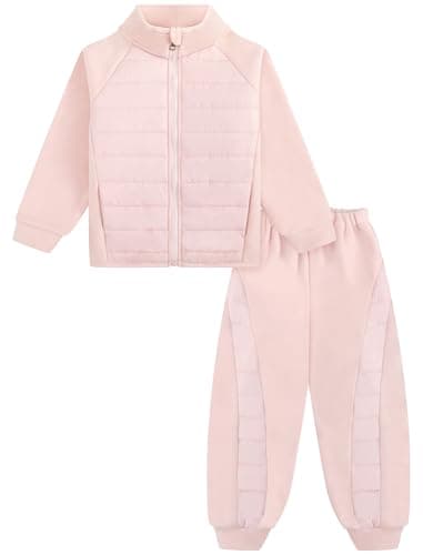 Gogokids Boys Girls 2-Piece Fleece Outfits, Warm Quilted Winter Jacket & Pants Set, Kids Thermal Tracksuit Snow Suit Layer for School Skiing, Pink, 7-8 Years - Image 1
