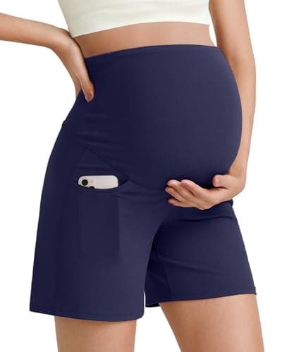 G4Free Maternity Workout Shorts with Pockets Loose Pregnancy Biker Shorts Over The Bump Short Leggings Yoga Active Wear(Royal Blue,S) - Image 1