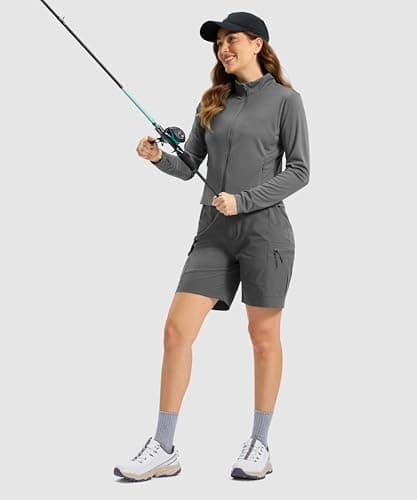 Soothfeel Women's UPF 50+ Sun Protection Athletic Jacket Lightweight Crop Zip Up Long Sleeve SPF Shirts Hiking Workout Pocket Dark Grey M - Thumbnail 2