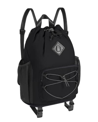 WANDF Drawstring Backpack with Removable Wet Pocket, Sandproof Beach Backpack with Bottom Compression Strap for Beach Mat, Swim Bag for Pool, Gym, Travel and Workout Gear (Black)