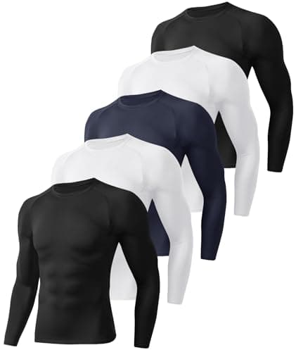 5 Pack Long Sleeve Compression Shirts for Men - Black Quick Dry Workout Base Layer Undershirt Top for Athletic Gym Running - Image 1