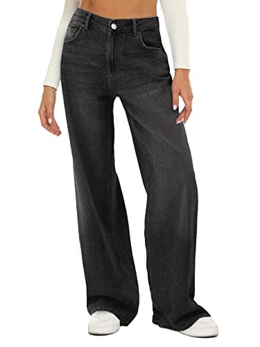 HDLTE Women's High Waist Baggy Boyfriend Jeans - Wide Leg Loose Denim Pants with Pockets(Grey,X-Large) - Image 1