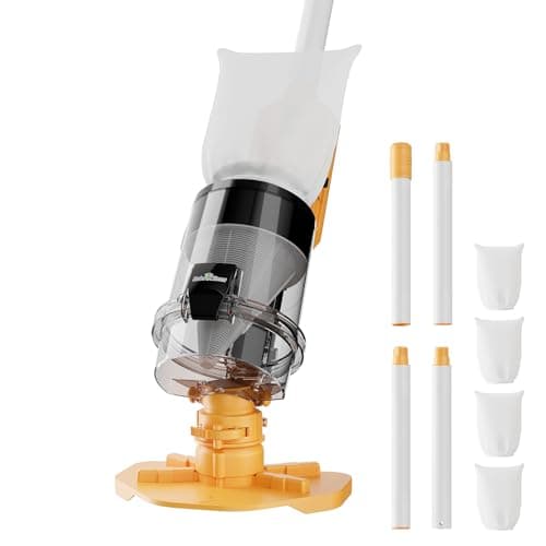 Cordless Pool Vacuum with Telescopic Pole, Powerful 30 GPM Suction, Advanced Dual Filtration, Replaceable Battery, Handheld Rechargeable Pool Cleaner for Above Ground and Inground Pools, Orange
