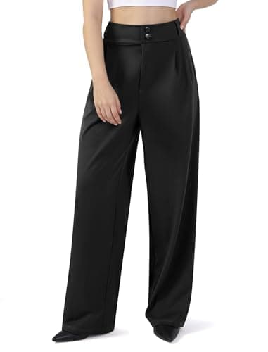 JOYCATCH Womens Wide Straight Leg Work Pants Casual Slacks Business Office Trousers Button Dress Pants Black-c - Image 1