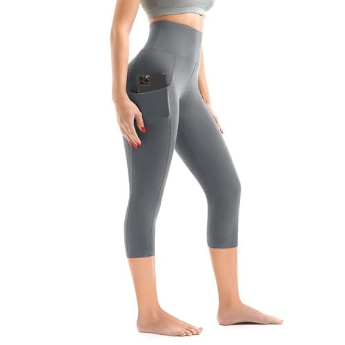 Walifrey Capri Leggings with Pockets for Women, High Waisted Buttery Soft Womens Leggings for Gym Yoga Workout (Grey SM) - Image 1