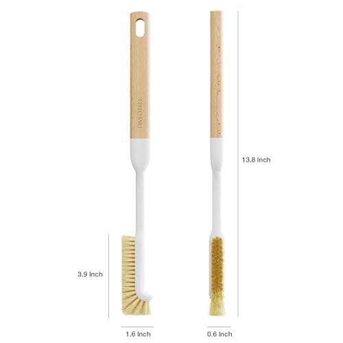 Cleaning Brush, Diveotree Hard Bristle Brush for Deep Cleaning Grout, Sink, Cup, Teapot, Bottle, Blender, Multi-Purpose Brush wih Long Handle for Kitchen (White-2Pack) - Thumbnail 2