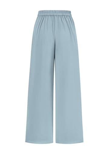 KIRUNDO Wide Leg Dress Pants for Women High Waisted Office Work Trousers Business Casual Slacks Button Flowy Palazzo Pant(Dusty Blue, Large) - Thumbnail 4
