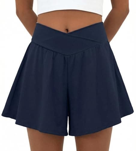 PrinStory Athletic Shorts for Women High Waisted Tennis Shorts Lightweight Workout Running Flowy Skorts Navy Blue-XL - Image 1