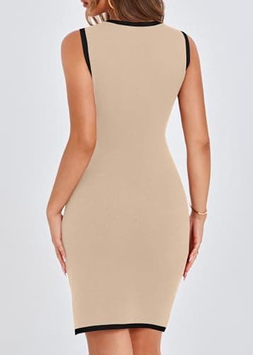 KIRUNDO Women's Work Business Casual Dress 2026 Summer Cocktail Semi Formal Office Elegant Classy Knit Color Block Dresses(Apricot, Small) - Thumbnail 2