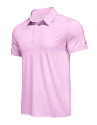 PINSPARK Mens Polo Shirt Moisture Wicking Golf Shirts for Men Performance Casual Collared Shirt Quick Dry Regular Fit Polos Pink - Image 1