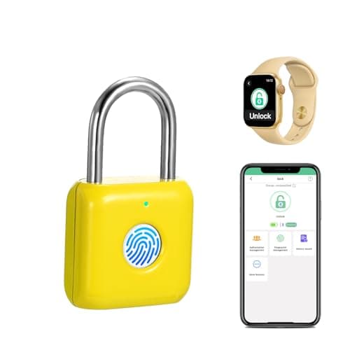 Fingerprint Padlock eLinkSmart Gym Locker Lock with Phone App iOS Watch Metal Keyless Combination Locks for School Sports Locker Hasp Storage Backpack Suitcase Yellow - Image 1