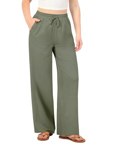 JEKAOYI Palazzo Pants for Women Casual Wide Leg Elastic High Waist Lounge Pants Travel Beach Outfits Army Green - Image 1