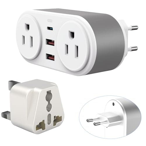 European Travel Plug Adapter for Europe & UK, PD 20W Fast Charger with 2 Outlets 3 USB Charging Ports, CHUAFIUR US to Europe Plug Adapter to UK EU Ireland Italy Israel Spain France Travel Essentials - Image 1