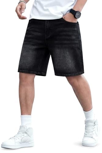 Heyfanee Mens Baggy Jean Shorts, Jorts Men Casual Denim Shorts for Men 9 Inch Inseam Black 38 - Image 1