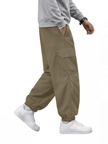 Crastimo Men Baggy Fishing Pants Big and Tall Tapered Leg Heavyweight Soft Comfy Jogging 4 Pockets Cozy Sweatpants 2026 Spring Valentine Day Khaki L - Thumbnail 3