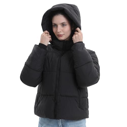 PUFFIT Women's Cropped Puffer Jackets,Warm Winter Jacket with Removable Hood,Zipped Pockets,Short Ladies Quilted Coat - Thumbnail 2