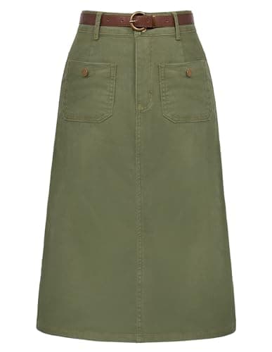 Belle Poque Jean Skirts for Women High Waisted Green Denim Skirt with Pockets Army Green L - Image 1