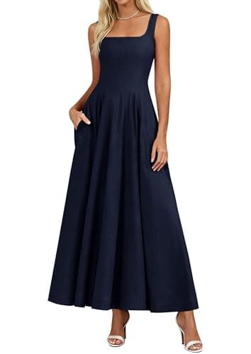 PRETTYGARDEN Cocktail Dresses for Women Formal 2026 Summer Sleeveless A Line Long Flowy Spring Wedding Guest Party Midi Dress (Navy Blue,Medium) - Image 1