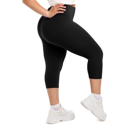 Walifrey Plus Size Capri Leggings for Women，High Waisted Buttery Soft Plus Capris for Gym Yoga Black 4XL - Image 1