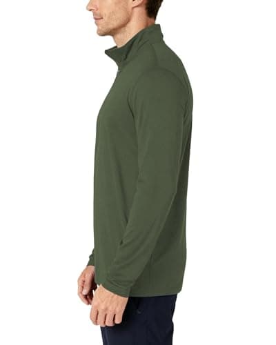 Mens Quarter Zip Pullover Long Sleeve Shirts UPF 50+ Sun Protection Wicking Moisture Dry Fit Lightweight Workout Gym Running Fishing Golf Casual Athletic Tops Army Green L - Thumbnail 2
