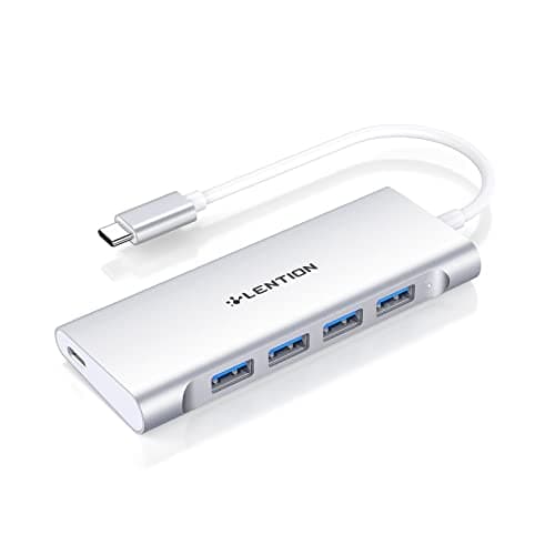 Lention USB C Hub, 5-in-1 USB 3.0 Hub, USB Splitter for Laptop, USB Multiport Adapater Type C Charging Port Compatible with 2025-2016 MacBook Pro/Air, 2026 MacBook Neo, Mac mini, Surface, More(Silver)