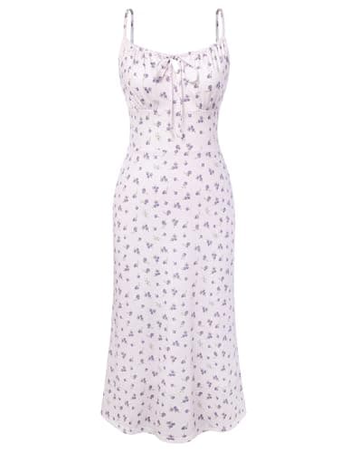 Belle Poque Floral Dress for Women Summer Backless Spaghetti Strap Dresses Cami Dresses Tea Party Dress (Purple Floral,L) - Image 1