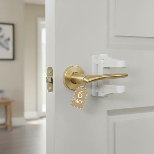 6-Pack Door Handle Baby Proof – Child Proof Door Lever Lock & Door Locks for Kids Safety, Stop Toddlers & Pets from Opening Doors – Easy One-Hand Use, No-Drill Adhesive – Fit Bath/Kitchen/Bedroom - Image 1