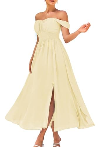 2026 Women's Summer Sleeveless Off Shoulder Floral Flowy A Line Maxi Dresses Apricot XXL - Image 1