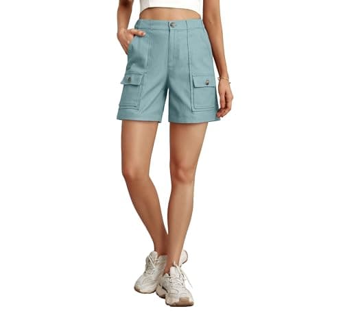 Lepunuo Cargo Shorts for Women Baggy Casual Elastic Waist Shorts Relaxed Fit Stretch Cargo Shorts with 6 Pockets - Image 1