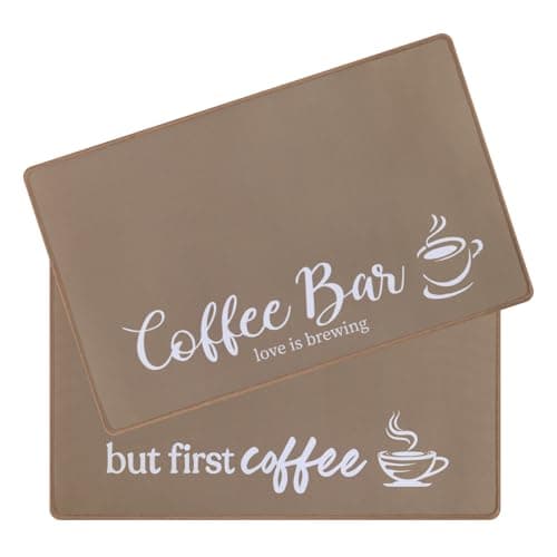 SHACOS Coffee Mat 2 Pack 12x19 Inch Absorbent Non Slip Rubber Bar Accessories Coffee Maker Mat for Countertop Dish Drying Mat Heat Resistant, Brown - Image 1
