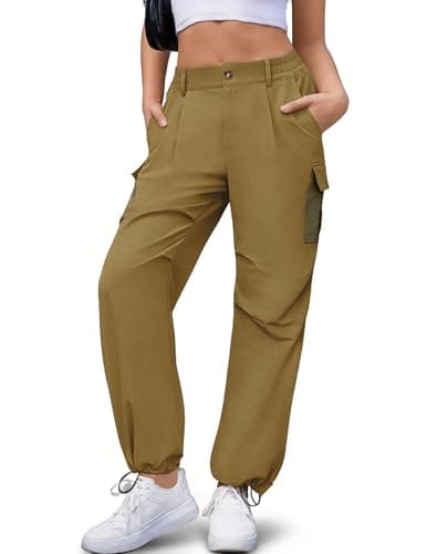 LOOKBOHO Y2K Cargo Pants Women 2026 Summer Contrast Pockets Lightweight Travel Hiking Drawstring Casual Straight Leg Trousers Camel XX-Large - Image 1