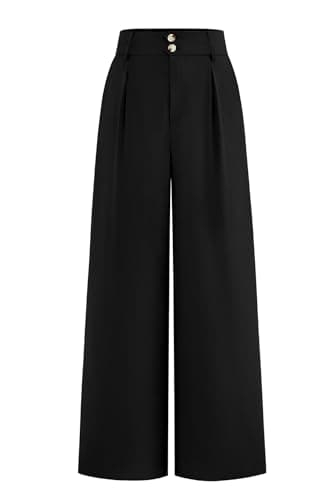 CFLONGE Women Wide Leg Dress Pants High Waist Work Trousers Button Pleated Slacks Palazzo Pants Business Casual Outfits(Black,XX-Large) - Image 1