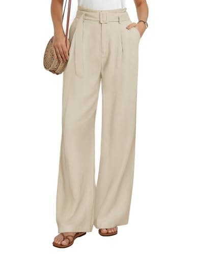 GRACE KARIN Summer Pants for Women 2026 Trendy High Waisted Palazoo Linen Pants Trousers Travel Boho Beach Outfits Apricot Large - Image 1