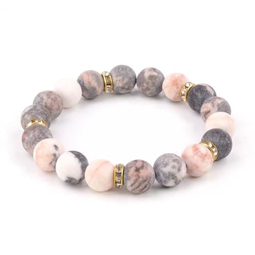PNNY AMDA Healing Bracelets for Women: Beaded Stretch Bracelets 10MM Natural Stone Healing Calming - Anxiety and Stress Relief Gifts for Women (Pink Zebra) SL-BIRTH-JIN - Image 1