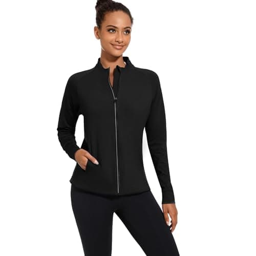 bpbtti Women's Polar Fleece Zip Up Workout Jackets with Pockets Slim Fit Cottony Soft Jacket for Running Athletic Yoga (Black,Medium) - Thumbnail 5