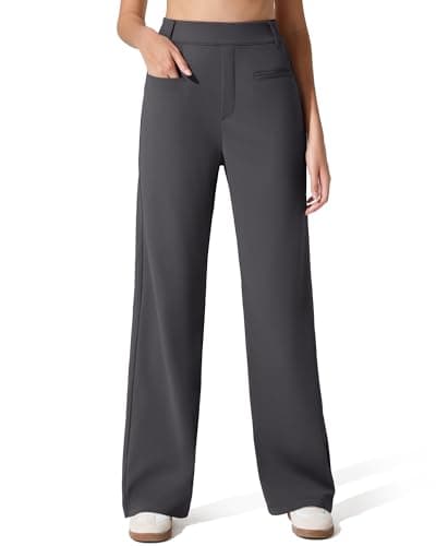 G4Free Straight Leg Yoga Pants for Women Elastic Waist Comfy Stretch Office Casual Trousers Slack with Pockets Daily Wear (S,Dark Gray,Tall) - Image 1