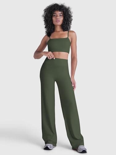 Sunzel Butt Lifting Wide Leg Yoga Pants Women No Front Seam Tummy Control High Waist Booty Gym Workout Straight Leg Bottoms 33" Inseam Ash Green Large - Thumbnail 4
