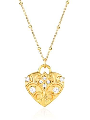 Valloey Rover Heart Necklace for Women 14K Gold Plated Pendant Neckalce Simple Dainty Satellite Chain Necklace Jewelry Gift for Women (Heart E) - Image 1