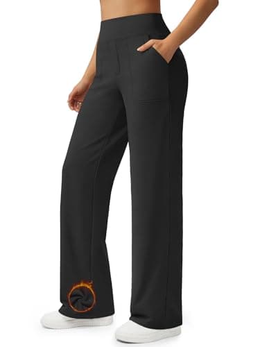 AFFOLE Fleece Lined Yoga Pants Women Wide Leg Pants with Pockets High Waist Stretch Dress Casual Sweatpants - Image 1