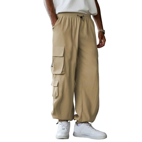 ZAFUL Men's Baggy Cargo Pants - Elastic Waist Drawstring Parachute Trousers with Pockets - Casual Street Hip Hop Style - Image 1