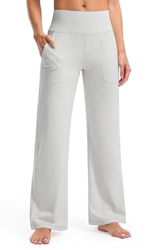 Libin Yoga Pants Women Wide Leg Pants 31" High Waist Comfy Stretch Loose Sweatpants Women Athletic Workout Track Casual Work Dress Pants with Pockets, Light Grey, XL - Image 1