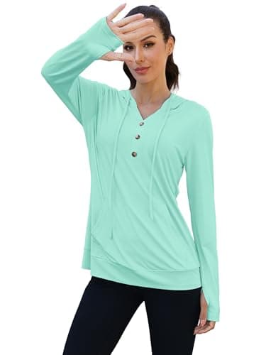 Bakoliza Womens Workout Tops UPF50+ Quick Dry Long Sleeve Sun Protection Shirts Lightweight Hiking Hoodies with Thumb Hole Fitness Clothing - Image 1