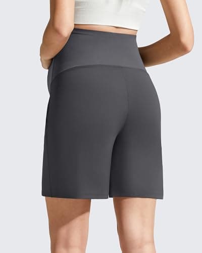G4Free Maternity Shorts for Women Soft Stretch Over Bump Wide Leg Pregnancy Shorts with Pockets Summer Casul Workout(Dark Gray,XS) - Thumbnail 2