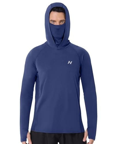 isnowood Men's UPF 50+ Fishing Sun Hoodie, UV Protection Long Sleeve Hooded Shirt with Mask for Hiking outdoor Deep Sea Blue - Image 1