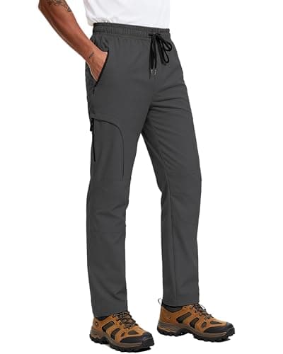 Mens Hiking Pants Waterproof Lightweight Quick Dry UPF 50+ Cargo 5 Pockets Elastic Waist Drawstring Cuff Joggers Tactical Work Casual Athletic Workout Gym Grey L - Image 1