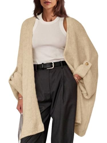 Saodimallsu Womens Oversized Long Cardigan Sweaters Casual Open Front Chunky Knit Slouchy Fall Trendy Sweater Coats Khaki - Image 1