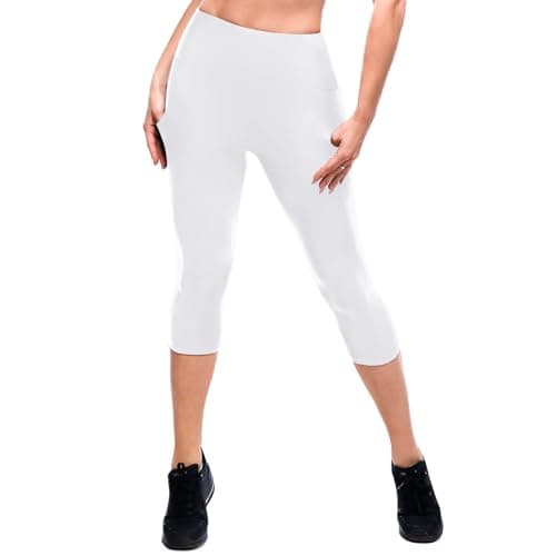 Fawarior High Waisted Capri Leggings for Women with Pockets, Buttery Soft Workout Yoga Leggings White XXL - Image 1