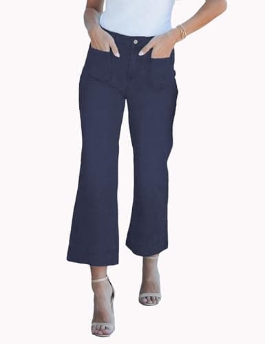 DAOAO Wide Leg Jeans Woman Cropped Pants Womens High Waisted Stretchy Trendy Navy S - Thumbnail 6