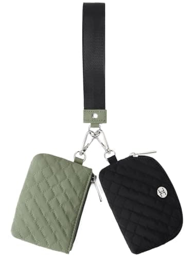 Telena Mini Zip Around Wristlet Wallets for Women Coin Purse Keychain Dual Pouch Wallet Green Black - Image 1