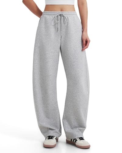 MOOSLOVER Women Barrel Wide Leg Sweatpants Casual Lounge Drawstring Elastic Waist Double Knit Spacer Sweat Pants(L,Grey) - Image 1